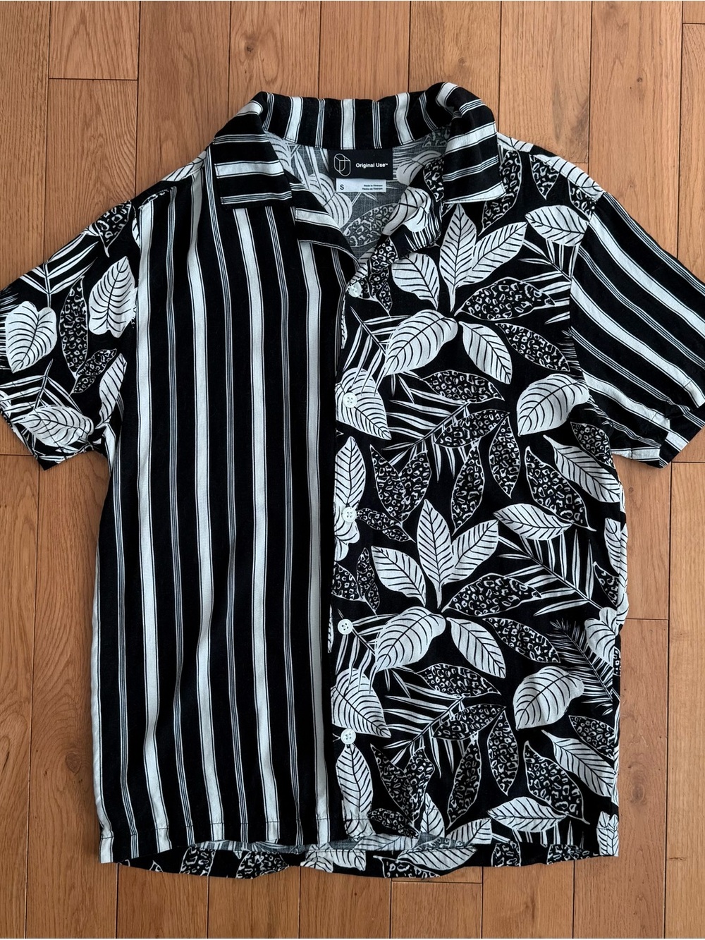 Original Use Black & White Stripes/Floral Button Down